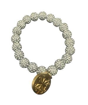 Rustic Cuff Silver Stretch Bracelet with gold dangle logo